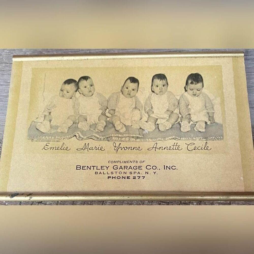 Vintage Brown & Bigelow Quintuplet Baby Advertising Picture Bentley Garage Beige